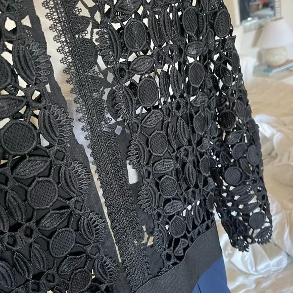 Self Portrait Black Navy Lace Mock Neck Wide Leg Jumpsuit Women's U.S. size 4 - Picture 3 of 5